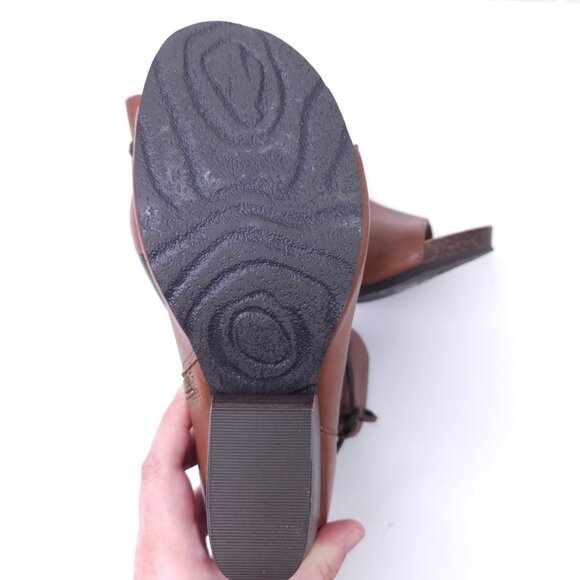 OTBT Vagabond Chestnut Brown Leather Open Toe Booties Wrap Ankle Detail 8 - Picture 7 of 9